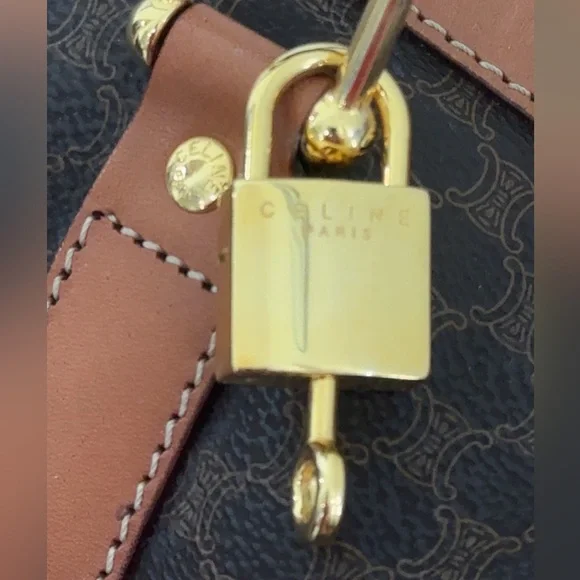 CELINE Macadam Pattern BostonTravel Duffle Bag Leather PVC Brown +Lock AUTHENTIC - Picture 11 of 16